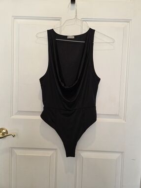 Free People Black Draped Cowl Neck Bodysuit, NWOT